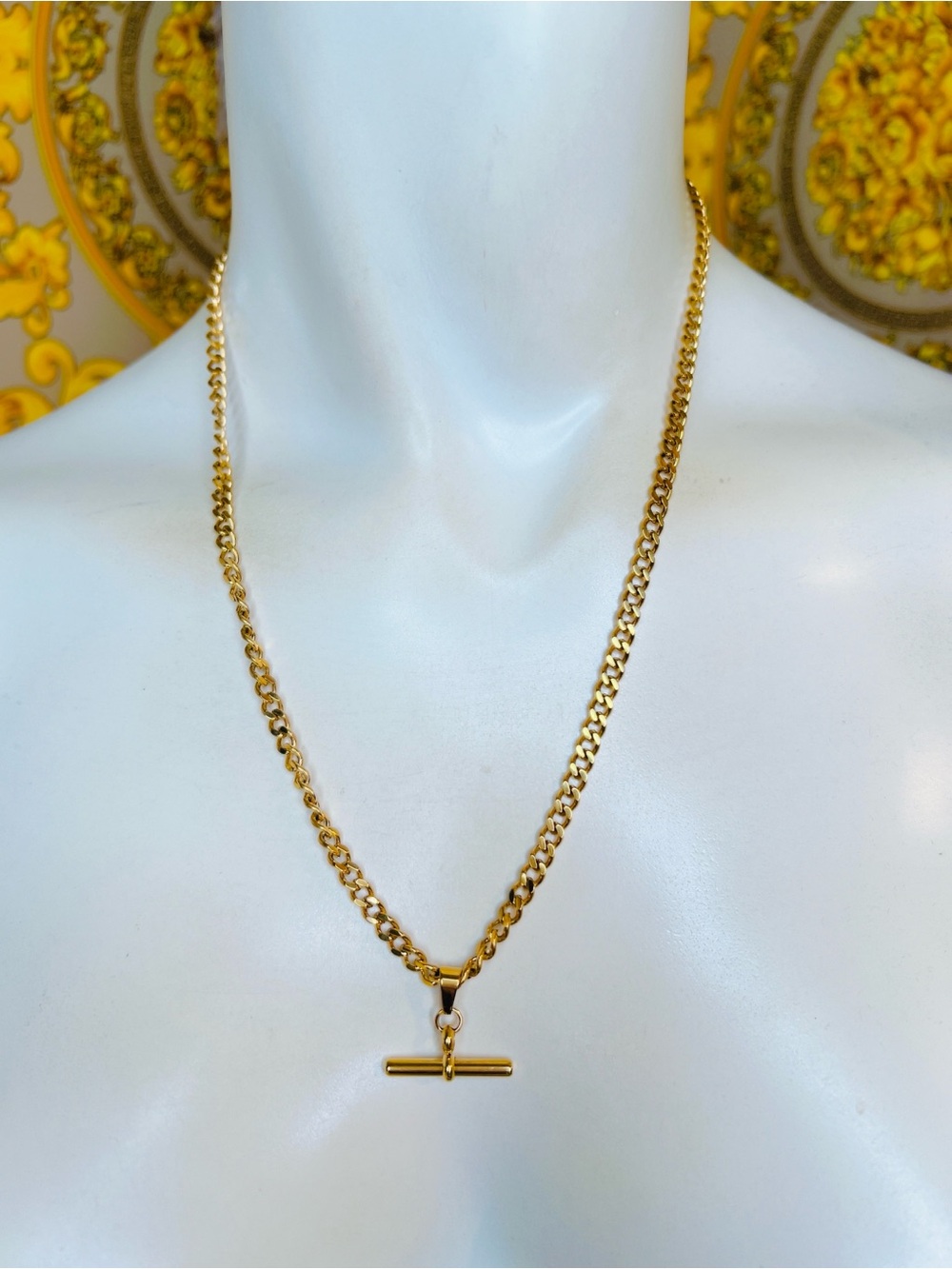 18k yellow gold dipped Bar chain 18” to 21” waterproof necklace